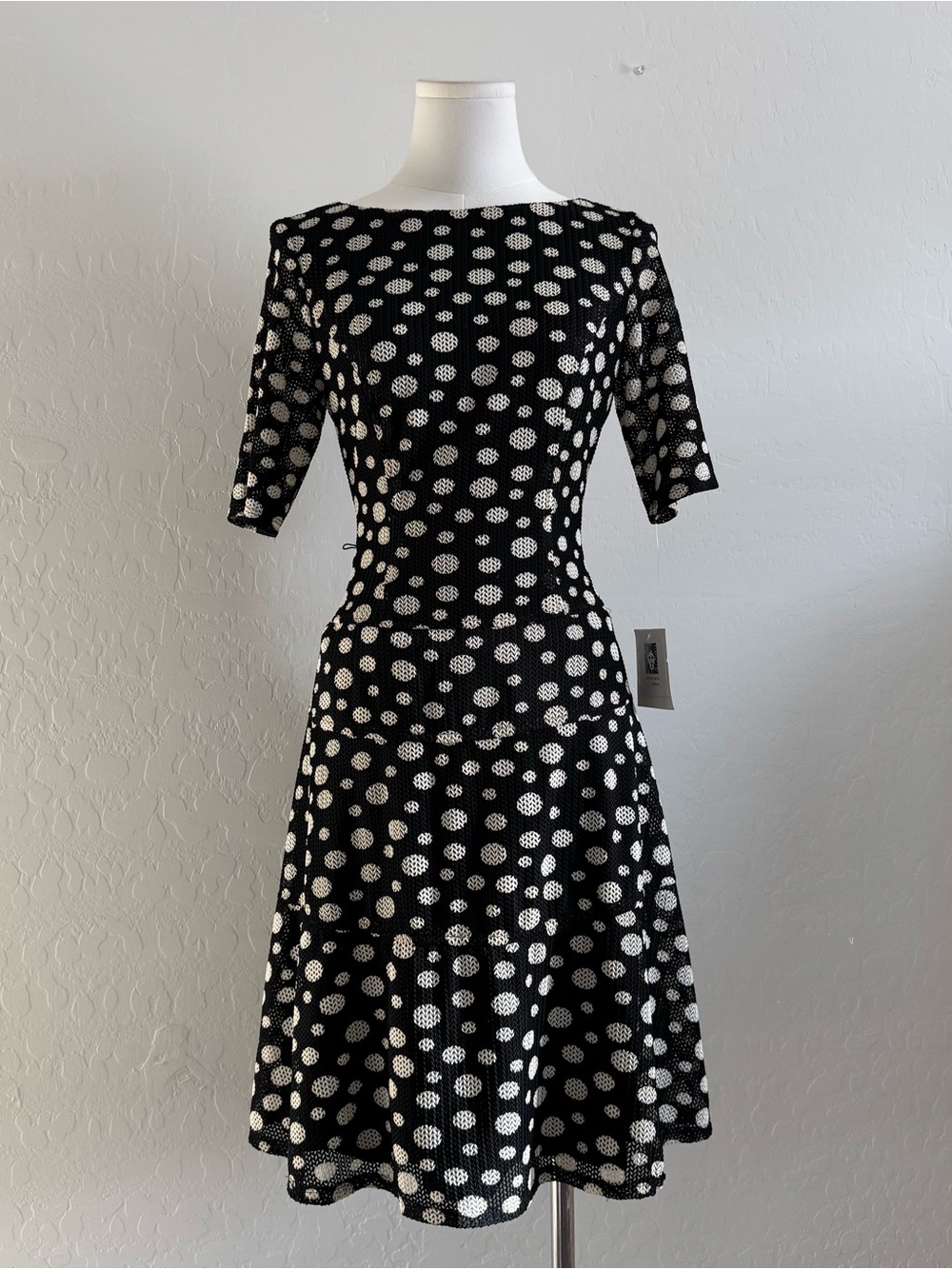 Black and White Polka Dot Fit-and-Flare Dress